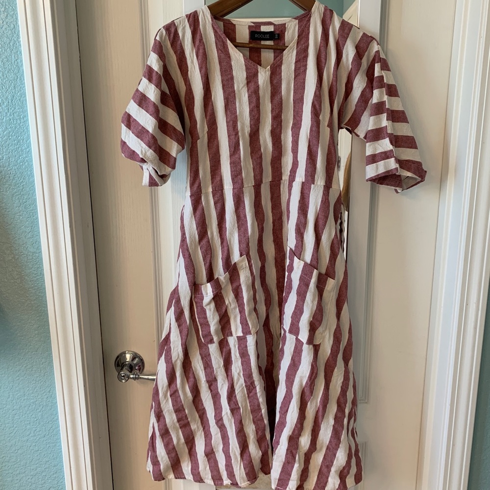 Rooley dress, burgundy striped, size small